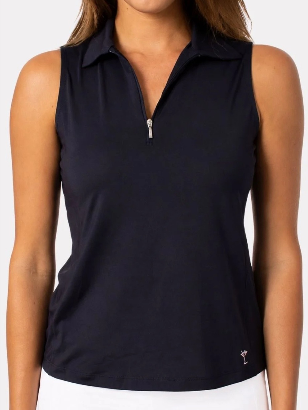 Navy Sleeveless Zip Polo
